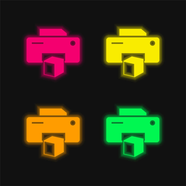 3d Σύμβολο εκτυπωτή τέσσερα χρώμα λαμπερό νέον διάνυσμα εικονίδιο - Διάνυσμα, εικόνα
