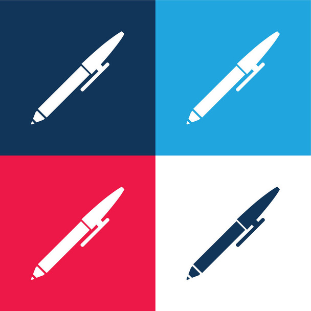 Bolígrafo azul y rojo cuatro colores mínimo icono conjunto - Vector, Imagen