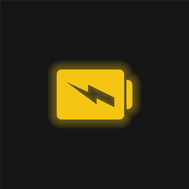 Akku ladattu Symbol keltainen hehkuva neon kuvake - Vektori, kuva