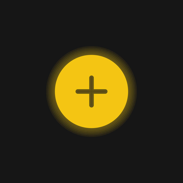 Lisää musta pyöreä painike keltainen hehkuva neon kuvake - Vektori, kuva