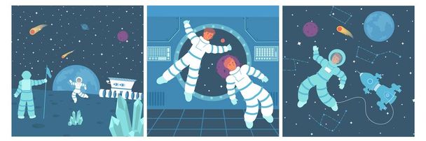 Astronaut Square Compositions Set - Vektor, kép