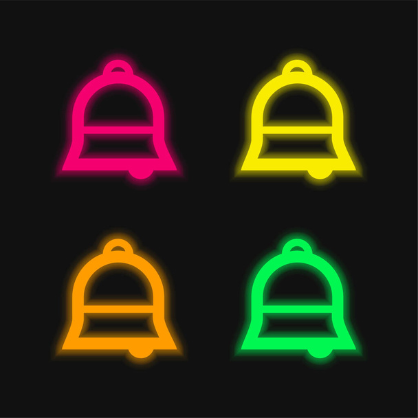 Campana de cuatro colores brillante icono del vector de neón - Vector, imagen