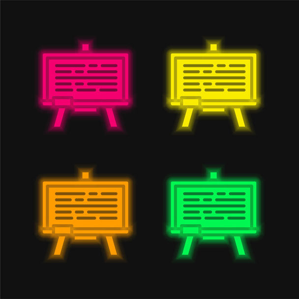 Blackboard vier kleuren gloeiende neon vector pictogram - Vector, afbeelding