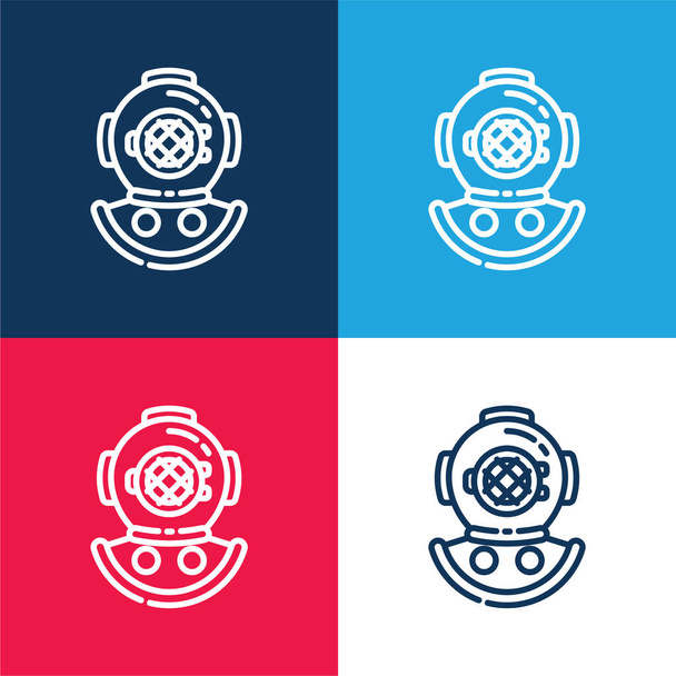 Aqualung blu e rosso quattro colori set di icone minime - Vettoriali, immagini