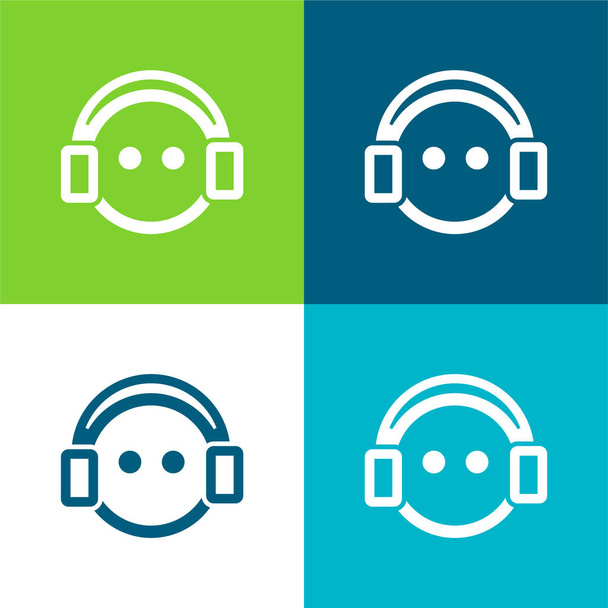 Boy With Headphones Flat four color minimal icon set - Vector, Image