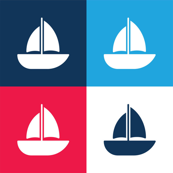 Boat blue and red four color minimal icon set - Vector, Image