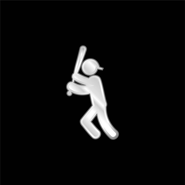 Baseballspieler mit Bat versilbert Metallic-Symbol - Vektor, Bild