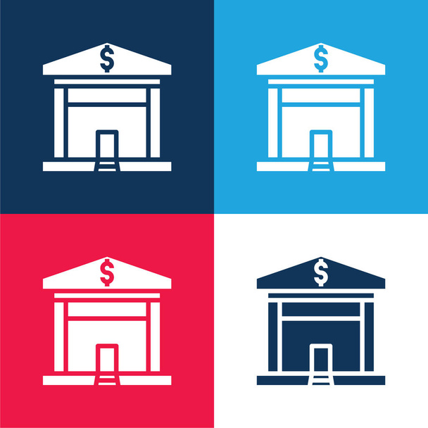 Bank blue and red four color minimal icon set - Vector, Image