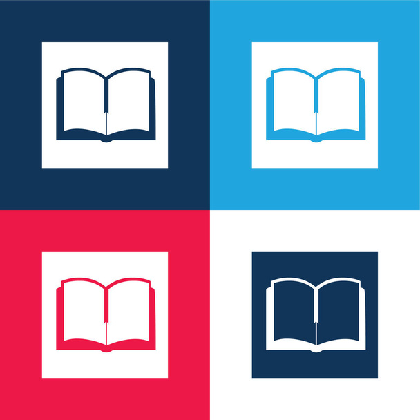 Книга в квадрате синий и красный четыре цвета минимальный набор значков - Вектор,изображение