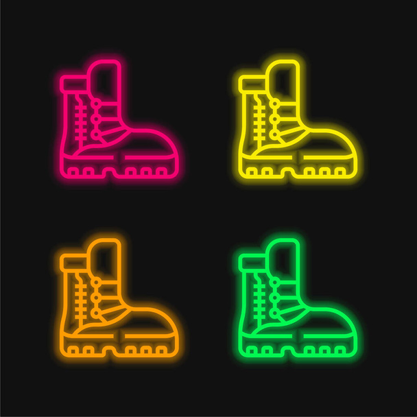 Stiefel vierfarbig leuchtenden Neon-Vektor-Symbol - Vektor, Bild