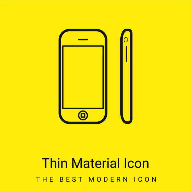 Apple Iphone Mobile Tool Vistas desde el frente y el lado mínimo icono de material amarillo brillante - Vector, imagen