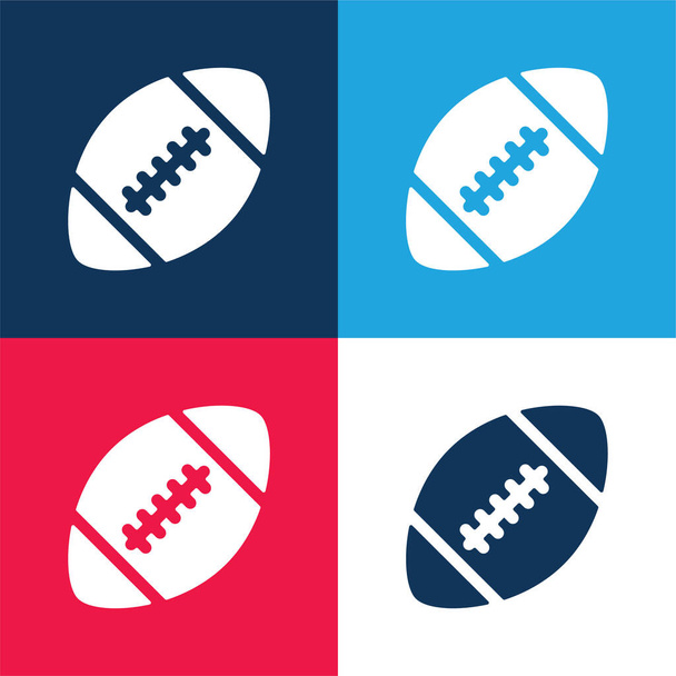 Fútbol americano azul y rojo de cuatro colores mínimo icono conjunto - Vector, Imagen