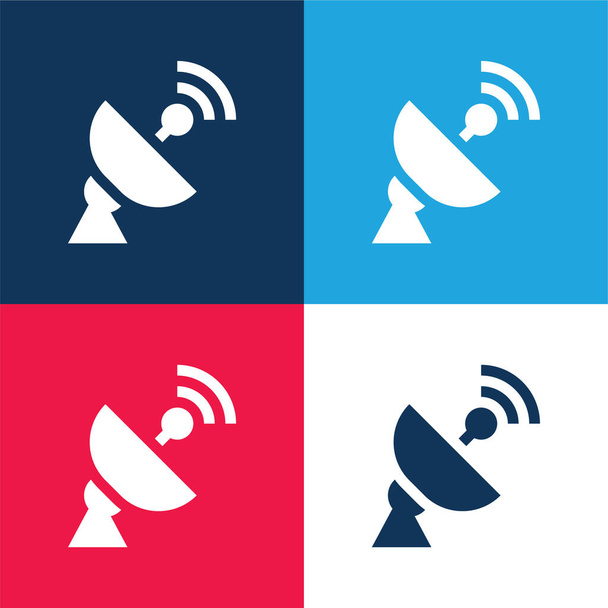Anténa modrá a červená čtyři barvy minimální ikona nastavena - Vektor, obrázek