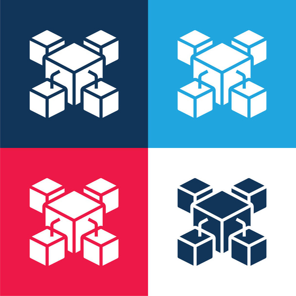 Blockchain bleu et rouge quatre couleurs minimum jeu d'icônes - Vecteur, image