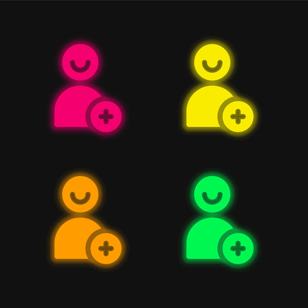 Add Friend négy színű izzó neon vektor ikon - Vektor, kép