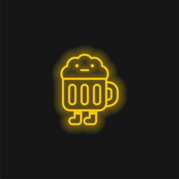 Biermok geel gloeiend neon icoon - Vector, afbeelding