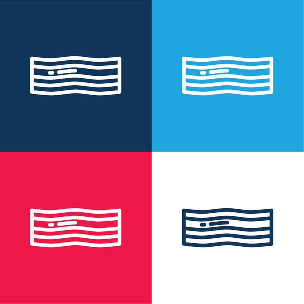 Bekon niebieski i czerwony zestaw czterech kolorów minimalny zestaw ikon - Wektor, obraz