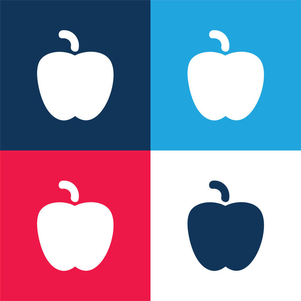 アップルブラック形状青と赤の4色の最小アイコンセット - ベクター画像