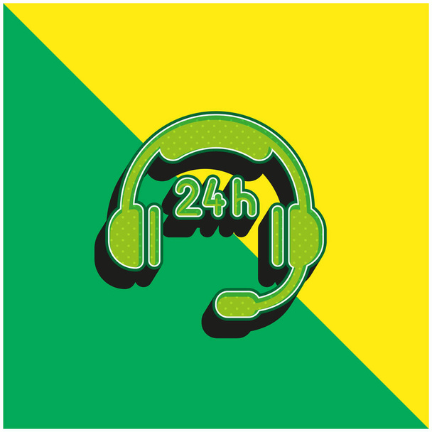 24 tuntia Costumer Service Vihreä ja keltainen moderni 3d vektori kuvake logo - Vektori, kuva