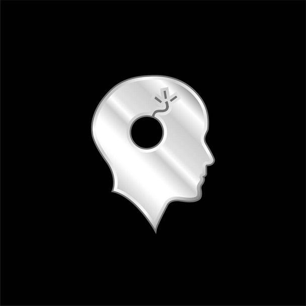 Лысая голова с серебряной бомбой металлической иконой - Вектор,изображение