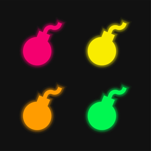 Bomba čtyři barvy zářící neonový vektor ikona - Vektor, obrázek