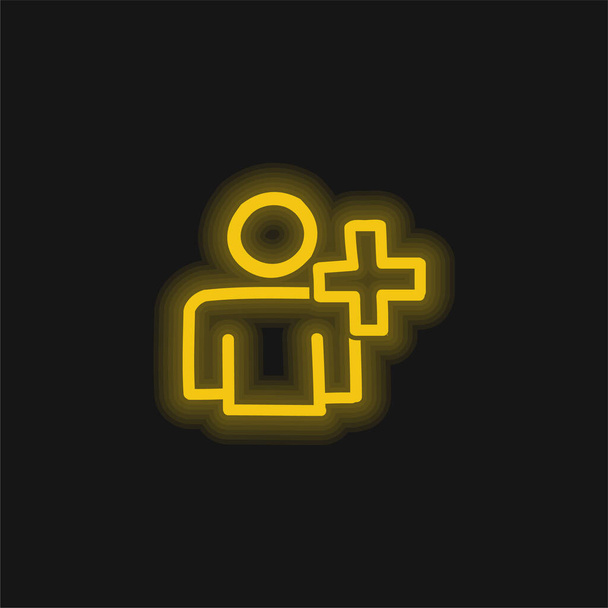 Adicionar usuário desenhado à mão esboço amarelo brilhante ícone de néon - Vetor, Imagem