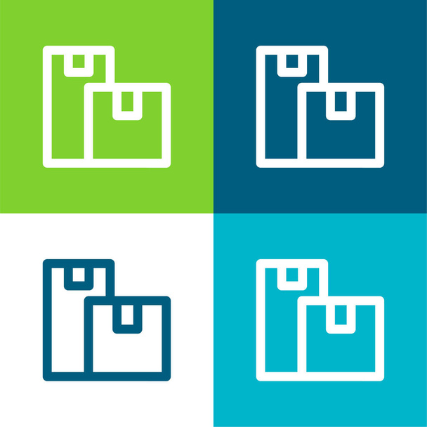 Коробки Плоские четыре цвета минимальный набор значков - Вектор,изображение