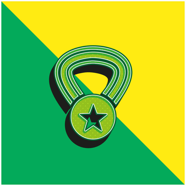 Medaglia di premiazione con una stella su una collana verde e giallo moderno logo icona vettoriale 3d - Vettoriali, immagini
