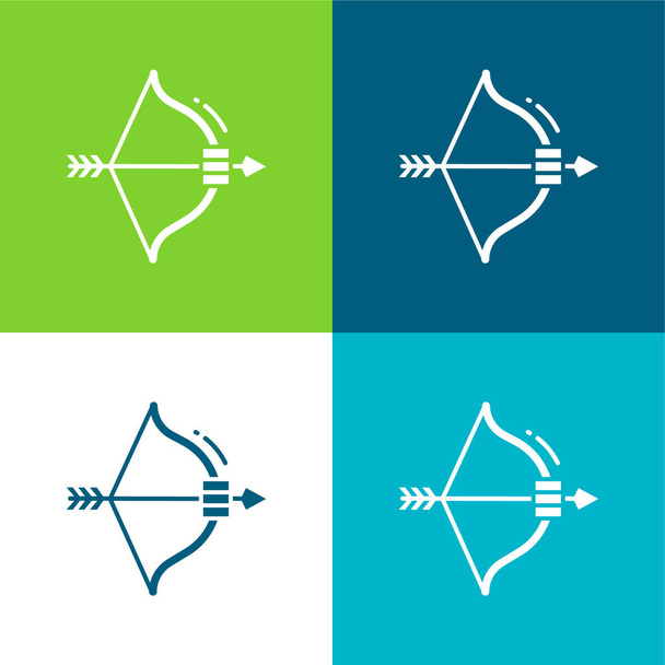 Bow And Arrow Flat four color minimal icon set - Vector, Image
