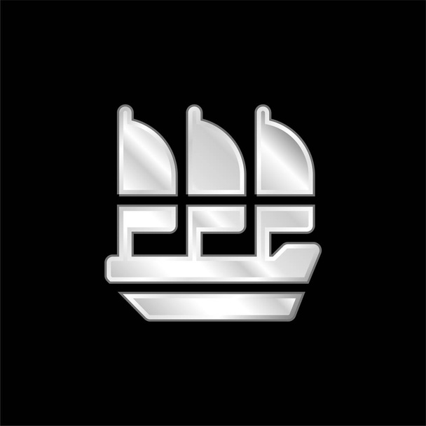 Boat silver plated metallic icon - Vector, Image
