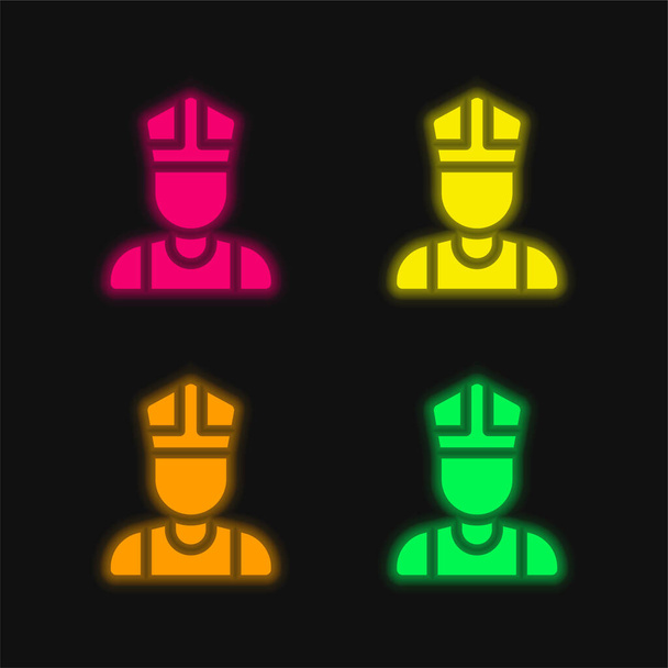 Bishop four color glowing neon vector icon - Vector, Image