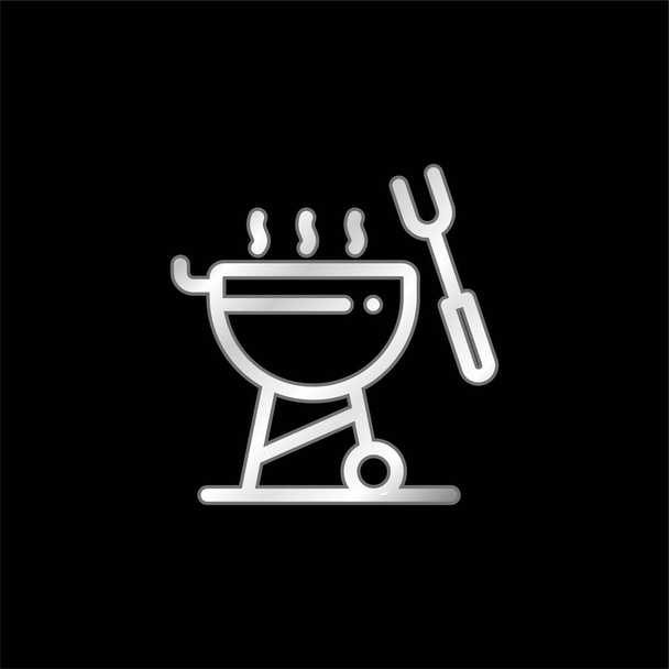 Srebrna ikona metalowa BBQ - Wektor, obraz
