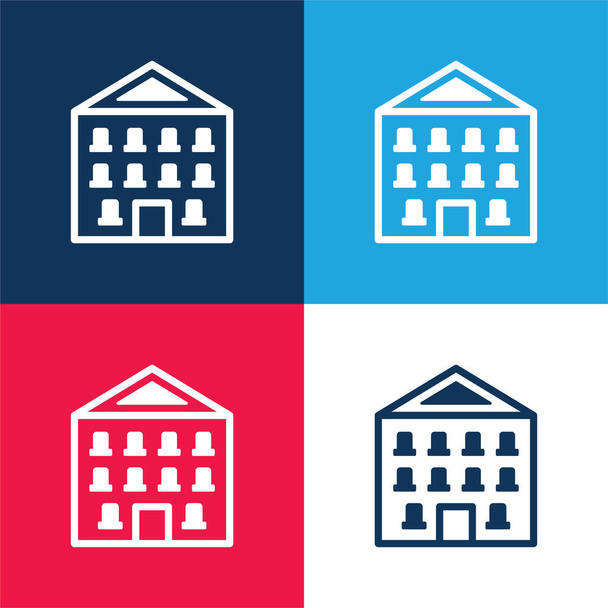 Appartment blue and red four color minimal icon set - Vector, Image