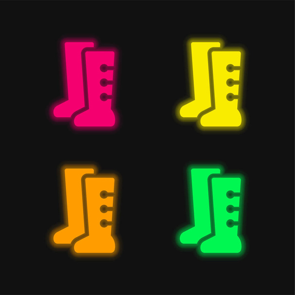 ブーツ4色輝くネオンベクトルアイコン - ベクター画像