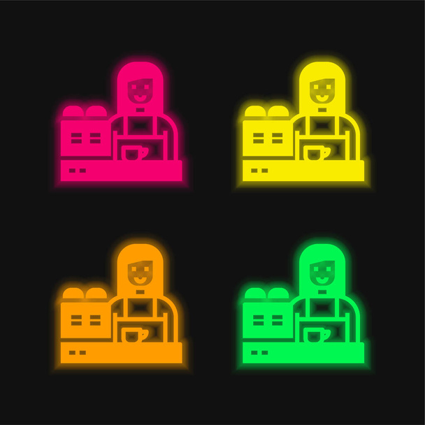 Barista cuatro colores brillante icono de vectores de neón - Vector, Imagen