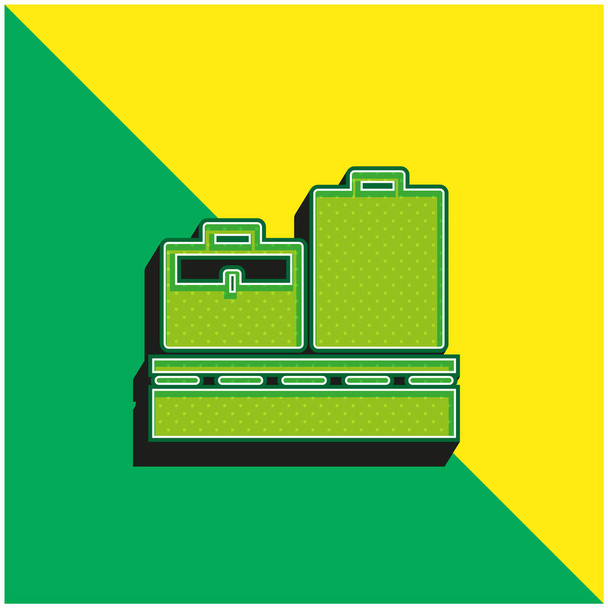 Zavazadla na pásovém dopravníku Zelené a žluté moderní 3D vektorové logo - Vektor, obrázek