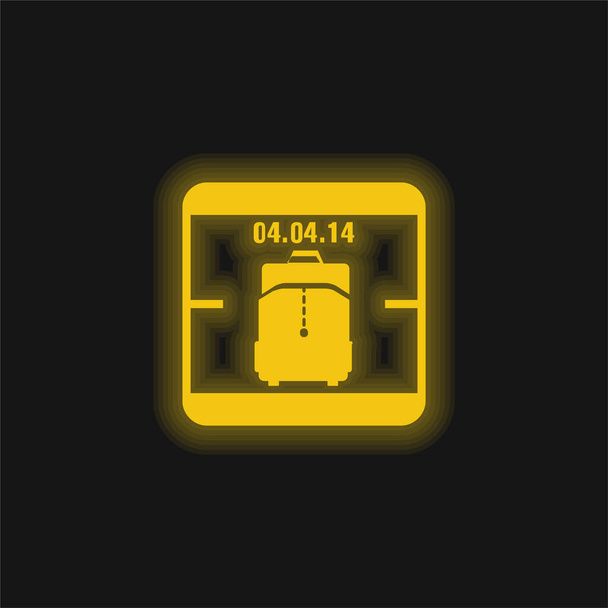 April 4 Van 2014 Kalender Pagina met Travel Bag Reminder Symbool geel gloeiende neon pictogram - Vector, afbeelding