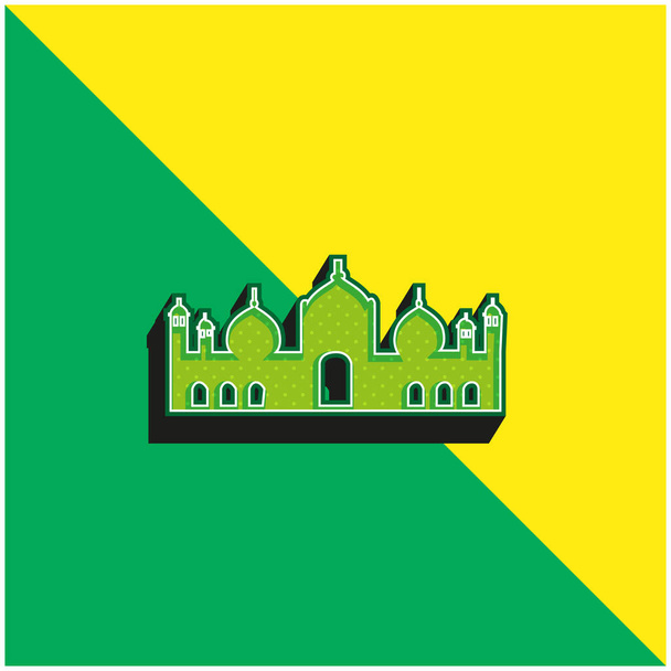 Мечеть Бадшахи Зеленый и желтый современный трехмерный логотип - Вектор,изображение