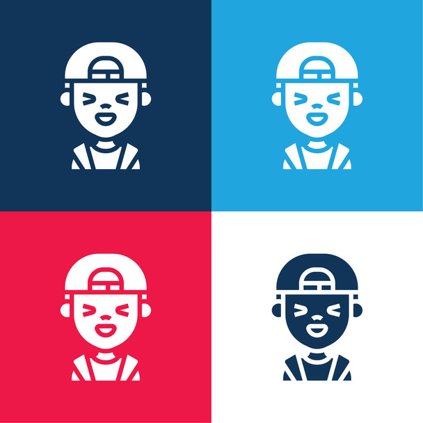 Niño azul y rojo de cuatro colores mínimo icono conjunto - Vector, Imagen