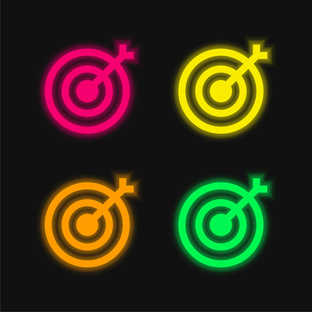 Tiro con arco de cuatro colores brillante icono de vectores de neón - Vector, Imagen