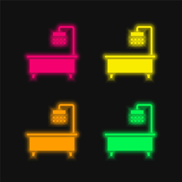 Bathtub four color glowing neon vector icon - Vector, Image