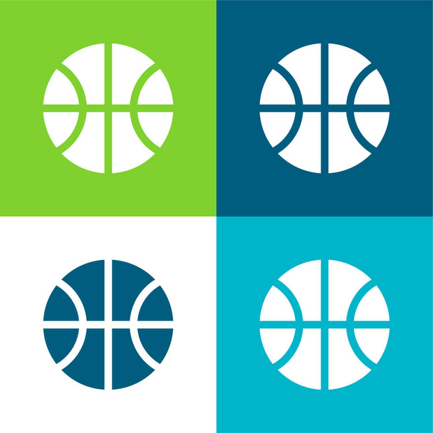Pallone da basket piatto quattro colori set icona minima - Vettoriali, immagini