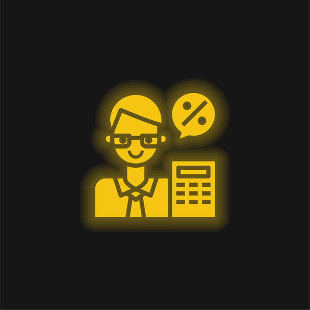 Boekhouder geel gloeiende neon pictogram - Vector, afbeelding