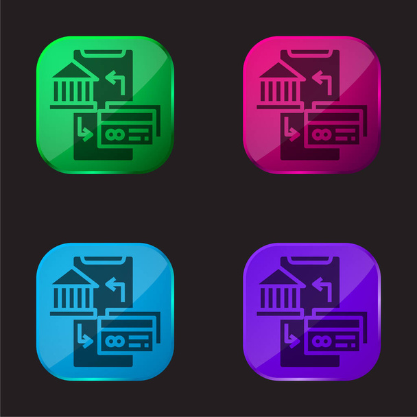 Bank Online four color glass button icon - Vector, Image