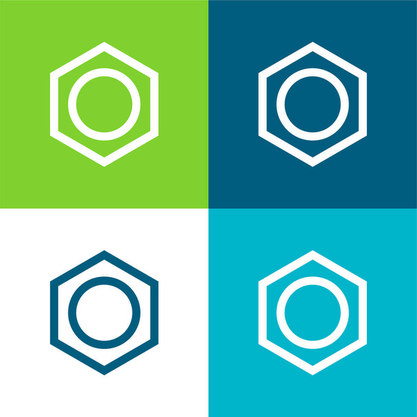 Benzen Flat cztery kolory minimalny zestaw ikon - Wektor, obraz