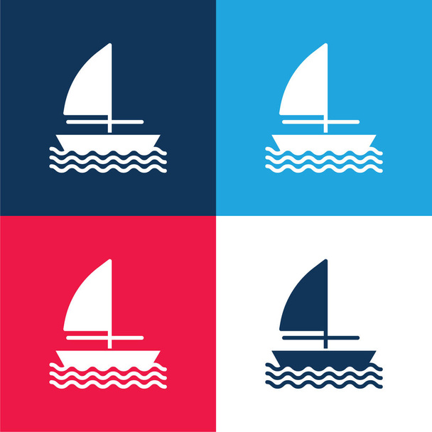 Човен синій і червоний чотири кольори мінімальний набір піктограм
 - Вектор, зображення