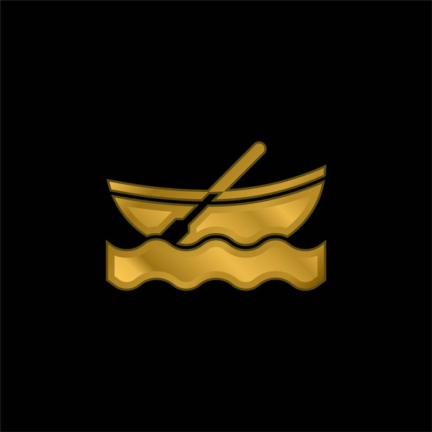 Barco chapado en oro icono metálico o logo vector - Vector, imagen