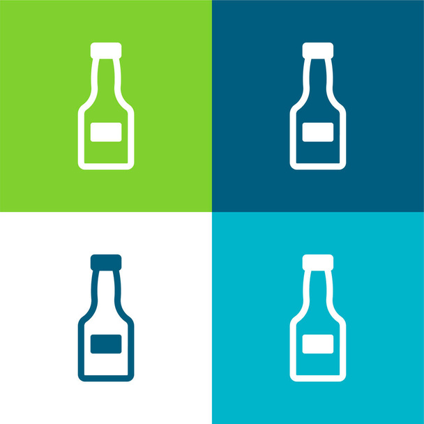 Bottiglia chiusa piatto quattro colori set icona minima - Vettoriali, immagini