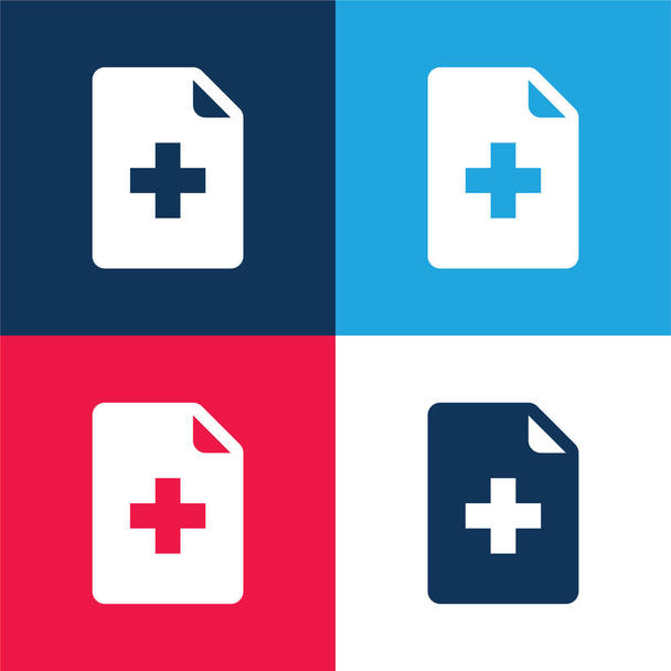 Přidat soubor modrá a červená čtyři barvy minimální ikona nastavena - Vektor, obrázek