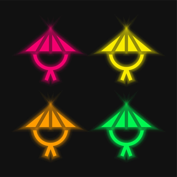 Bamboo Hat four color glowing neon vector icon - Vector, Image